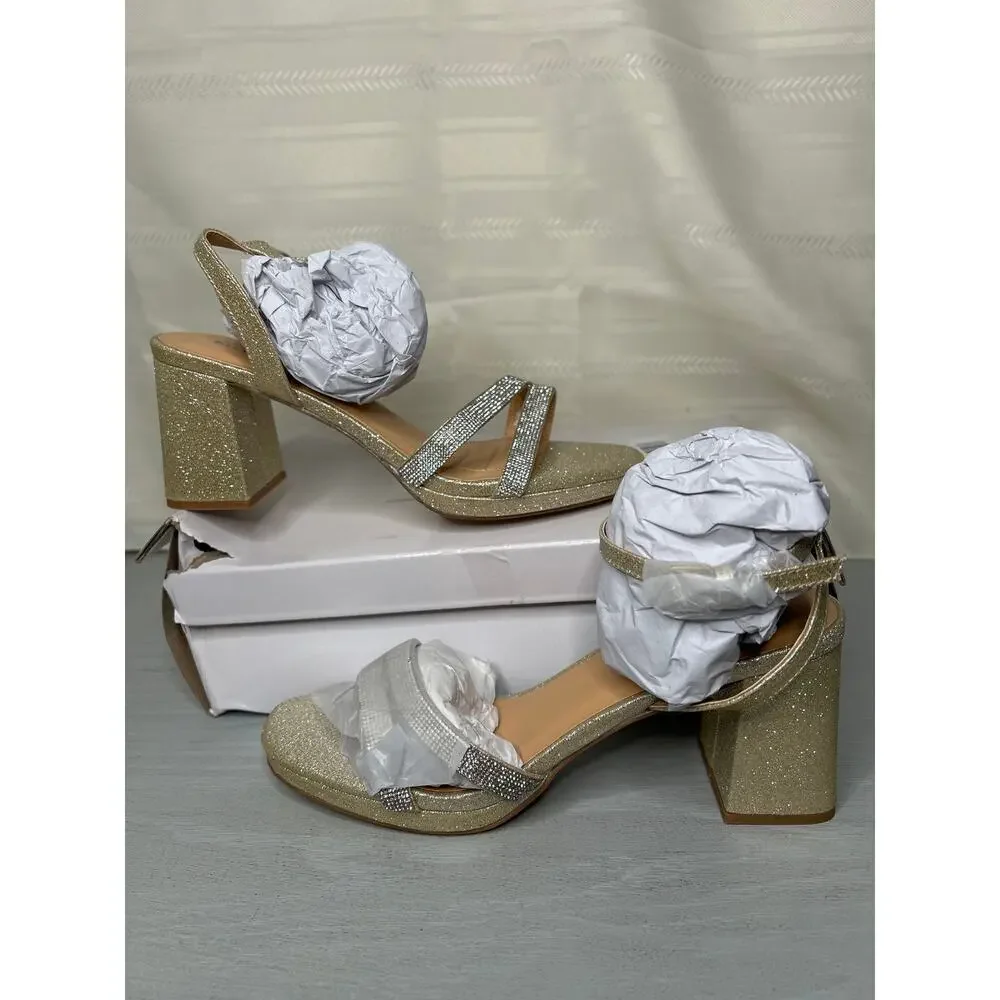 Badgley Mischka Embellished Heeled Sandals Light Gold Size 7.5M